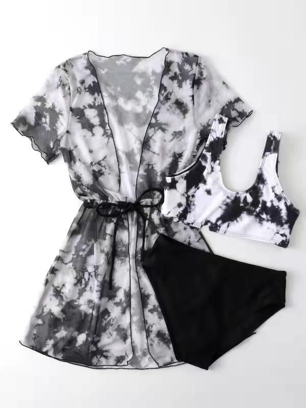 Wholesale Black Floral Three-piece Swimwear